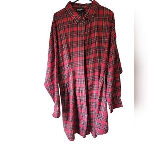 Thrill Jeans Women's Red Plaid Button-Up Shirt Dress 3xl